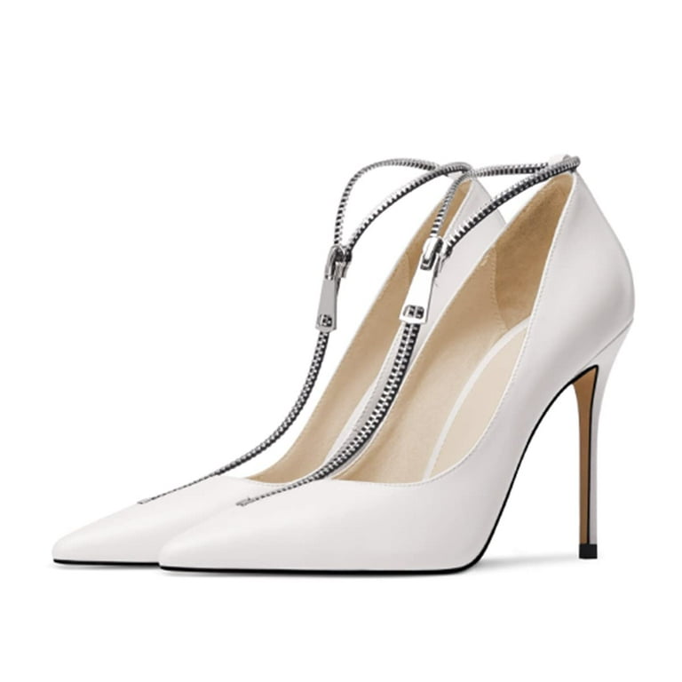 YDN Women Fashion Pointed Closed Toe Flexible Zipper T Strap Pumps