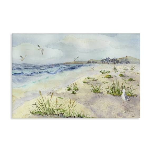 Stupell Industries Seagulls Over Beach Landscape Painting Gallery Wrapped Canvas Art Print Wall Art, 24 x 16