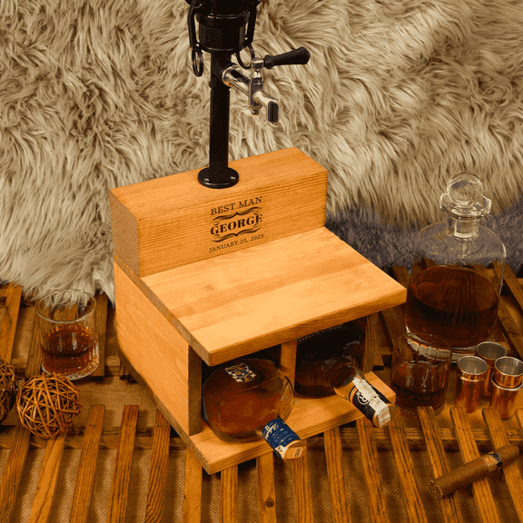 Personalized Single-Tap Whiskey Dispenser with 2-Bottle Storage – Custom Engraved Industrial Pipe Bar Stand