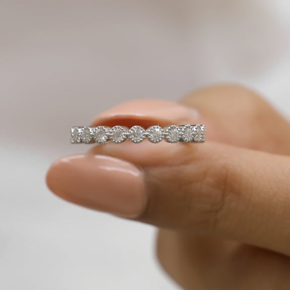 Jewelegant Moissanite Eternity Band - 2 MM Round Brilliant Cut Moissanite Band - Bezel Set Band, Matching Band for Engagement Ring, Ring for Her