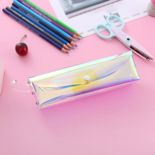 Yhmxh Estuche transparente de PVC para lápices, estuche para bolígrafos y lápices, neceser de maquillaje, bolsa para lápices para artículos de oficina, artículos de viaje, almacenamiento con correa