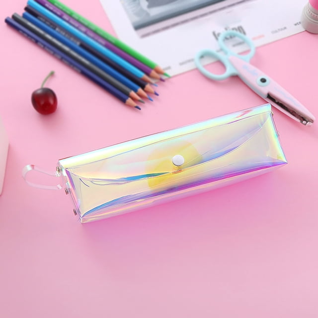 JJV Clear Transparent Pencil Case Plastic Box Pen Holder, Large Capacity Stationery Organizer with Snap Button Closure Waterproof Easy Clean Portable 7.3x2.2x1.6 Inch