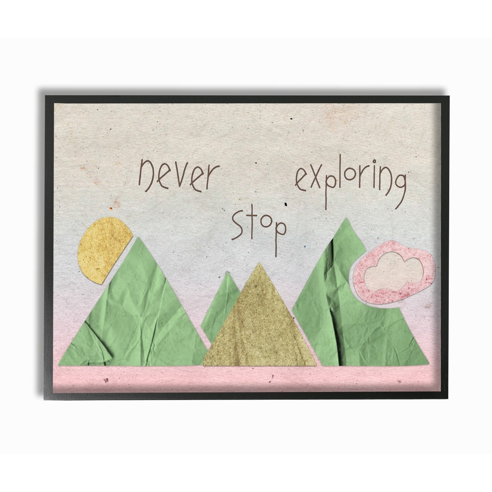 Stupell Never Stop Exploring Mountain Collage Pink Framed Giclee Texture Art 16 x 20