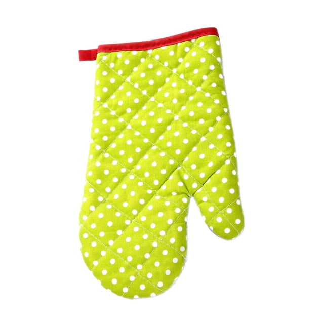 Bearachild Mitones resistentes al deslizamiento, guantes profesionales para horno de microondas, guantes de algodón elaborados, adorables mitones Cocina y Comedor Pequeños puntos verdes