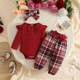 thumbnail image 3 of enyan Baby Girl Clothes Newborn Long Sleeve Sweatshirt Top+Hem Pant+Headband 3Pcs Infant Girls Outfits Set Wine，12-18 Months, 3 of 7