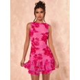 thumbnail image 4 of Pink Floral Embroidered Ruffle Hem Mini Dress Sleeveless Fit & Flare, 4 of 14