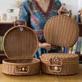 thumbnail image 4 of Vintage Woven Suitcase Gift Wrapping Receiving Basket Restoring Ancient Ways Brown Imitation Rattan Circular Storage Bag, 4 of 10
