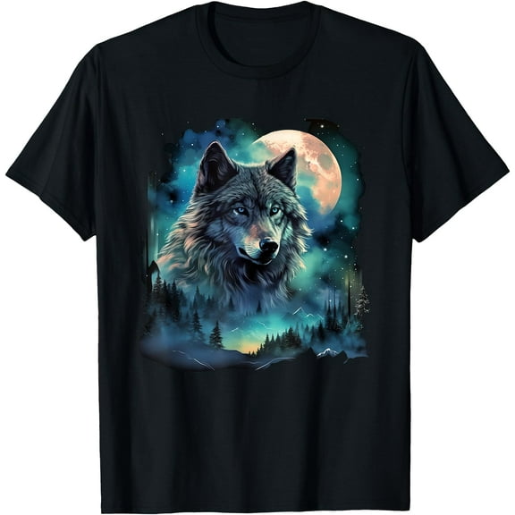 Grey Wolf Hunting Grounds Icy Moon Forest Galaxy Unisex T-Shirt for Men Women Kids Toddler