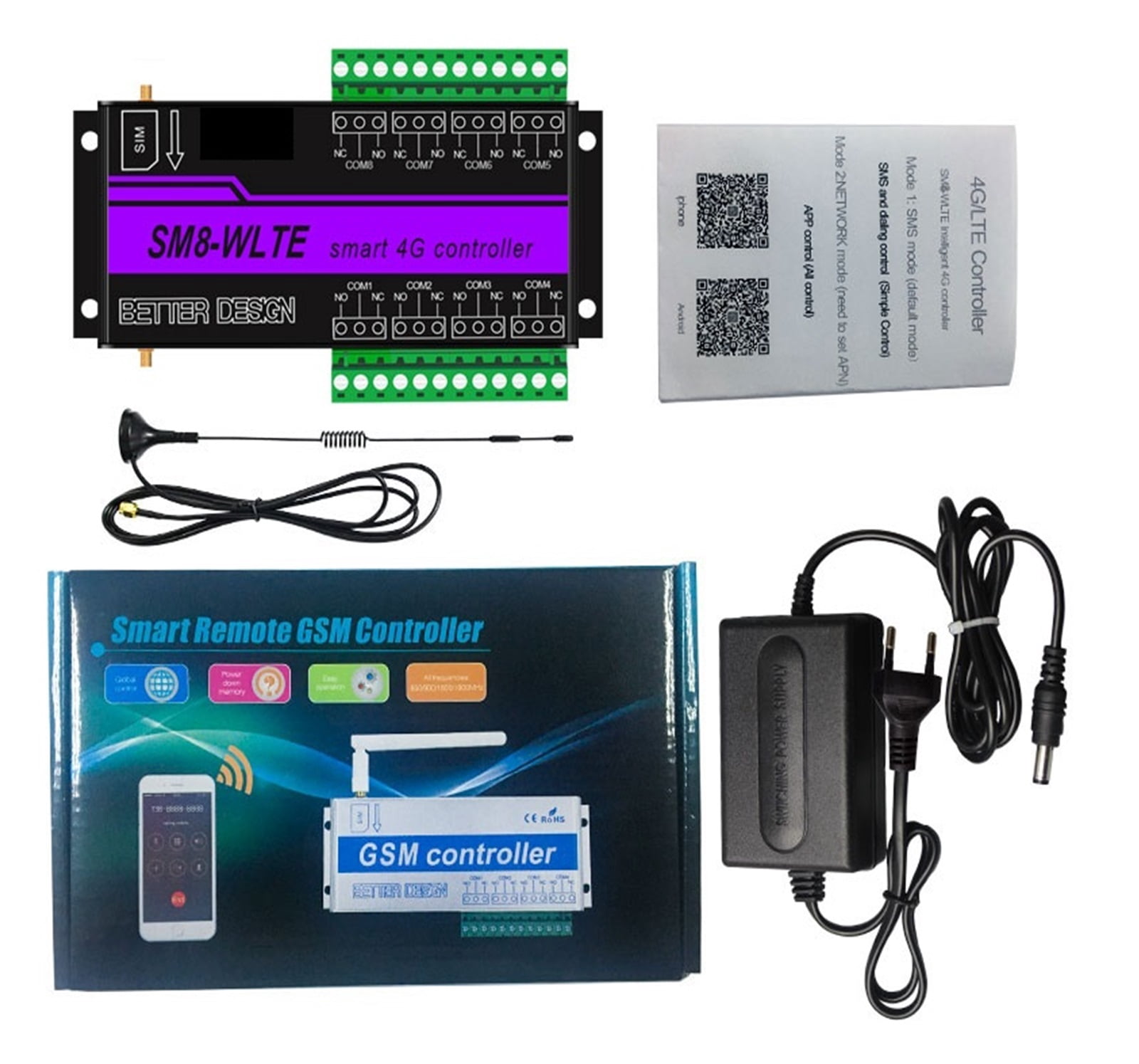 4G 8Ch Relay Switch GSM SMS LTE APP Remote Controller WithTemperature Humidity Sensor For Gate Opener Motor SM8-WLTE
