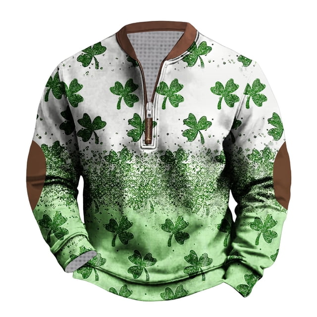 Penkiiy Haut Imprimé pour Hommes de la Saint-Patrick Demi-Fermeture à Glissière Manches Longues Col Rond 4TG Multicolore