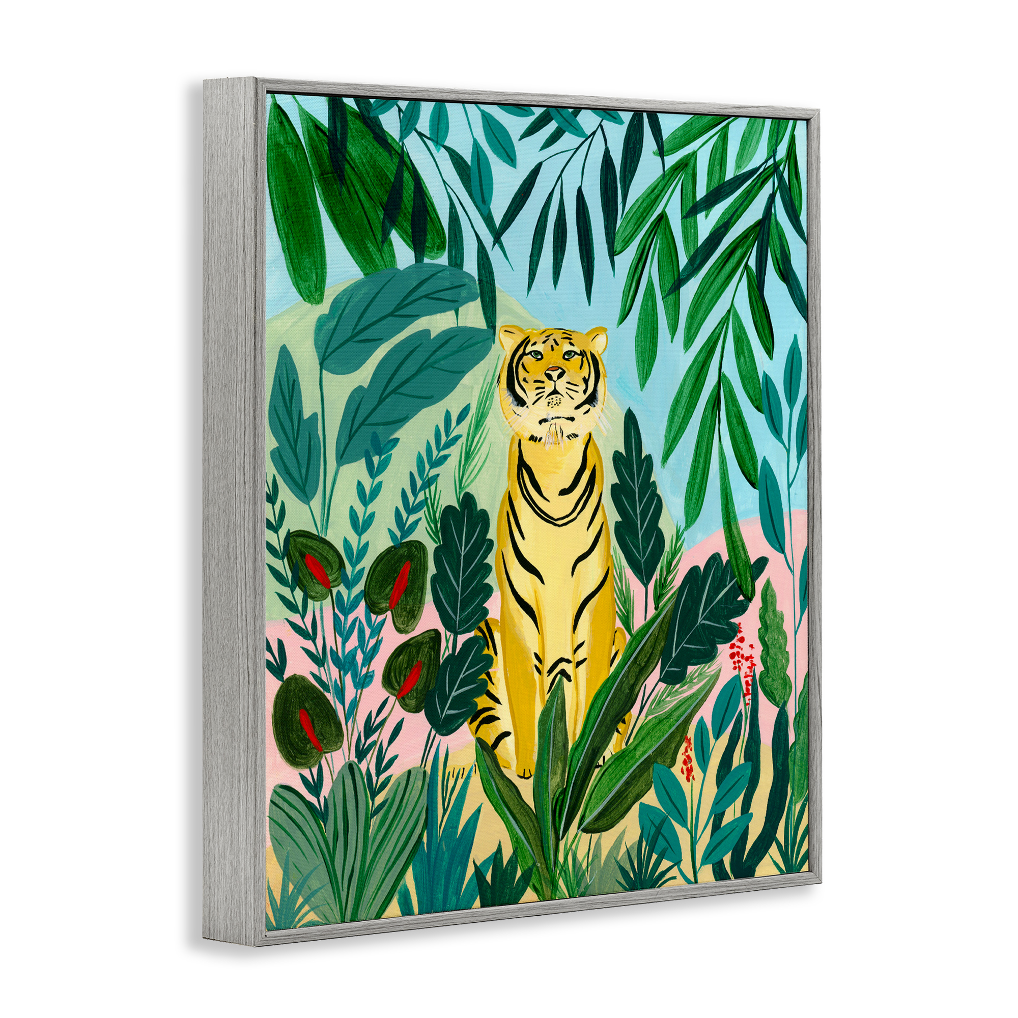 Stoic Tiger Tropical Forest Gray Framed Giclee Art, design by Nabeela Rumi