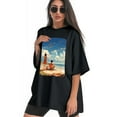 thumbnail image 3 of Plus Size Shirt for Women Black Tops for Women Oversized Short Sleeves Shirt for Women Seaside (72) T Shirt Crewneck Shirt for Women 3XL, 3 of 5