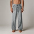 thumbnail image 6 of Fanshiluo Men's Washed Wide Leg Jeans, Mid Rise Loose Fit Vintage Denim Trousers,S,Big and Tall Men, 6 of 8