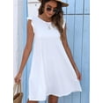 thumbnail image 3 of CALIPESSA Womens Summer White Ruffle Armhole Solid Round Neck Sleeveless A Line Pocket Casual Dress, 3 of 5
