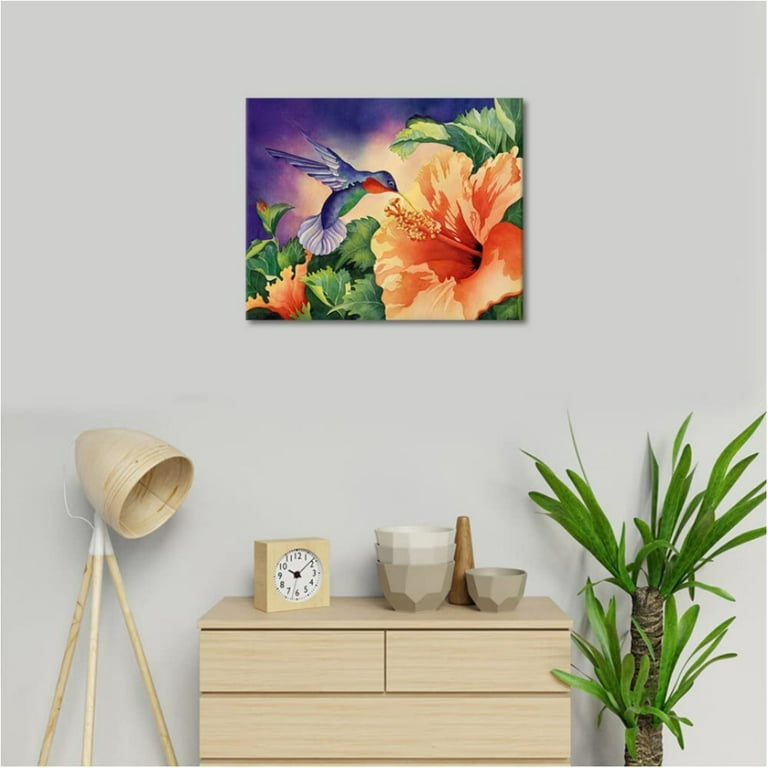 TISHIRON Paint by Numbers for Adults,16x20 inch Canvas Wall Art Hummingbird  and Flowers Oil Painting by Numbers Kit for Home Wall Decor (Frameless)