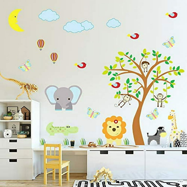 Baby Nursery Large White Tree Vinyl Wall Decal With Hot Pink Birds