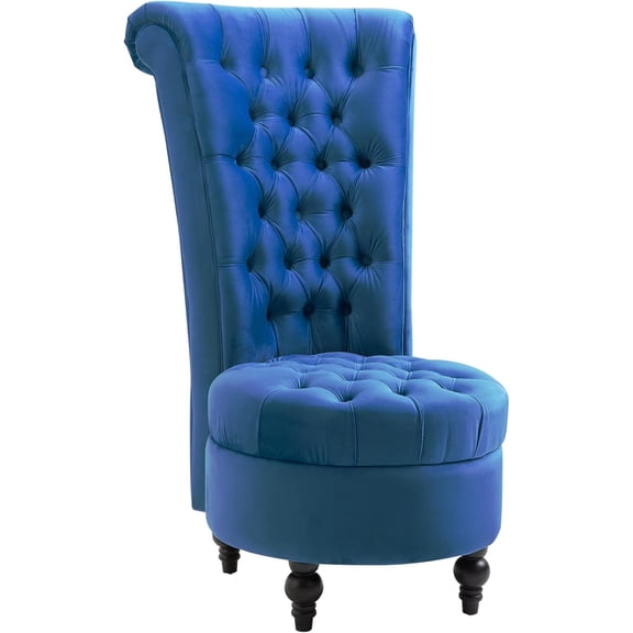 Blue Velvet Tufted High Back Armless Accent Chair for Living Room Bedroom