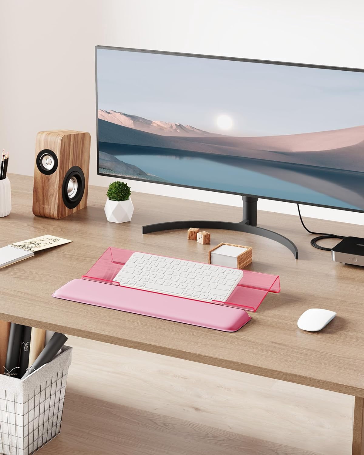 Computer Keyboard Wrist Rest Stand for Desktop, Keyboard Holder for Easy Typing with Wrist Pad for Office Desk, Home, School (Pink)