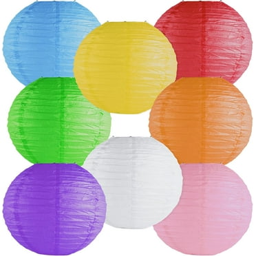 8Pcs 8Inch Colorful Assorted Chinese Hanging Paper Lanterns Metal Frame for Home Lamps, Party, Event Decoration