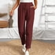 thumbnail image 2 of Pantalones elásticos de la cintura para las mujeres verde oliva cordón sólido bolsillo Jogger longitud completa, 2 of 5