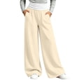 thumbnail image 2 of Falkdiz Girls Loose Sweatpants Open Bottom Outdoor Pockets Solid Color Pantalones Wide Leg Relaxed fit Pants for Girls Trendy , Beige , Size: 5-6 Years, 2 of 8