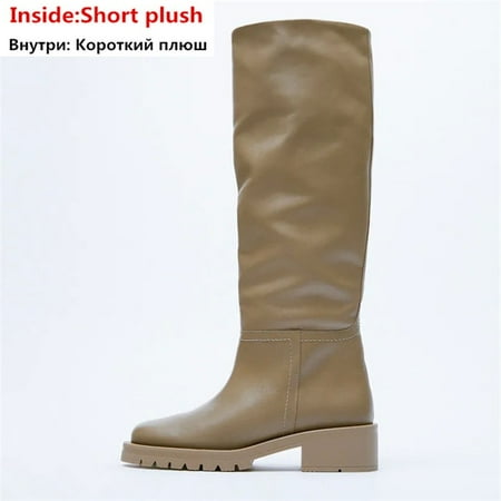 

2022 ZA New Fashion Full Genuine Leather Boots Women Slip On Knee High Boots Autumn Winter Straight Knight Botas Size 34-43