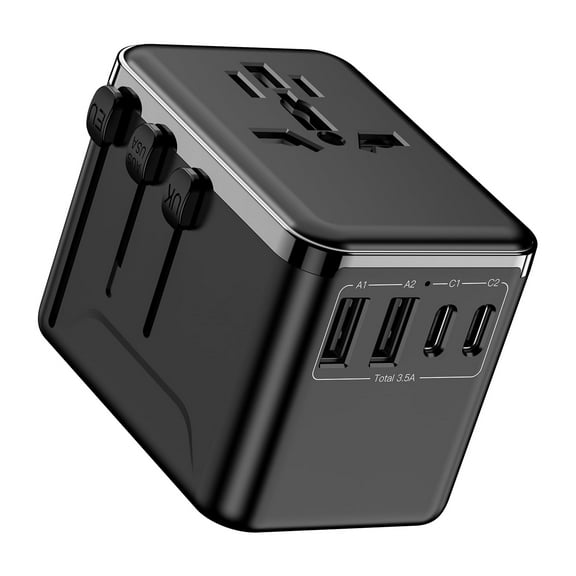 European Travel Plug Adapter USB C, OGEDNAC US to Europe Plug Adapter with 1 Outlets 4 USB Charger, Type C Power Adaptor to Italy Spain France Portugal Iceland Germany, Black