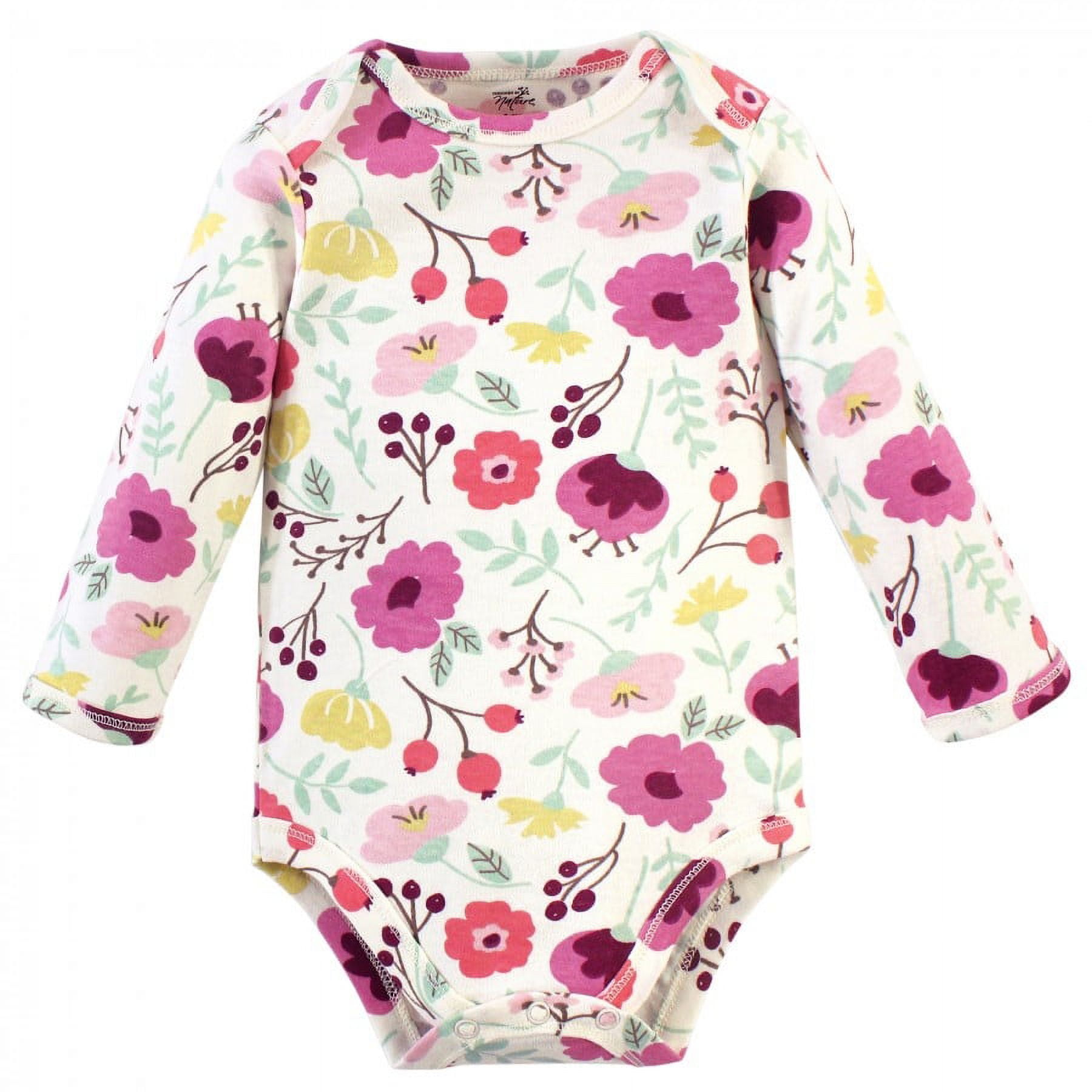 Touched by Nature Baby Girl Organic Cotton Long-Sleeve Bodysuits 5pk, Botanical, 18-24 Months