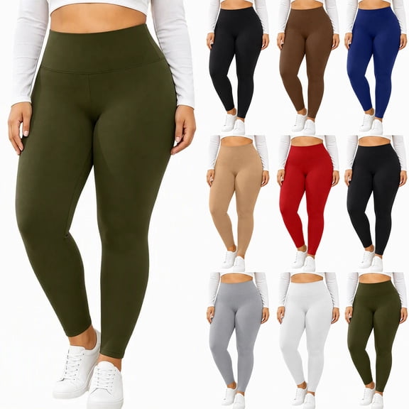 Plus Size Leggings for Women, High Waisted Black Super Soft Yoga Pants with Pockets, Petite to Plus Size Womens Leggings Non See Through, Workout Running Daily | TruHer,Army Green L