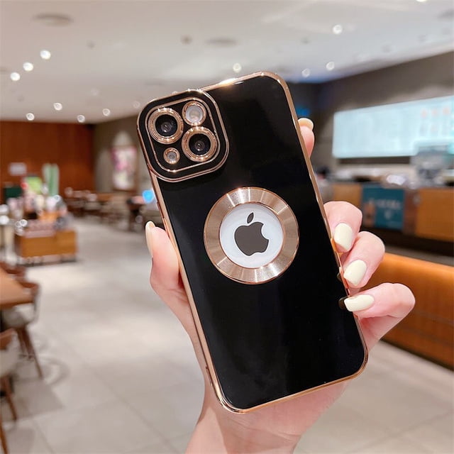 Fundas de teléfono enchapadas suaves de moda de lujo para iPhone 14, 13, 12, 11 Pro Max, 14 Plus, accesorios de cubierta protectora de silicona hueca Fivean unisex