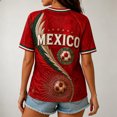 thumbnail image 5 of Mexico 2026 Soccer Cup Fan Jersey for Women, V-Neck Short Sleeve T-Shirt with Vintage Floral & Soccer Graphic Print, Breathable Casual Sports Tee Pullover Top, 1 PC Red L, 5 of 5