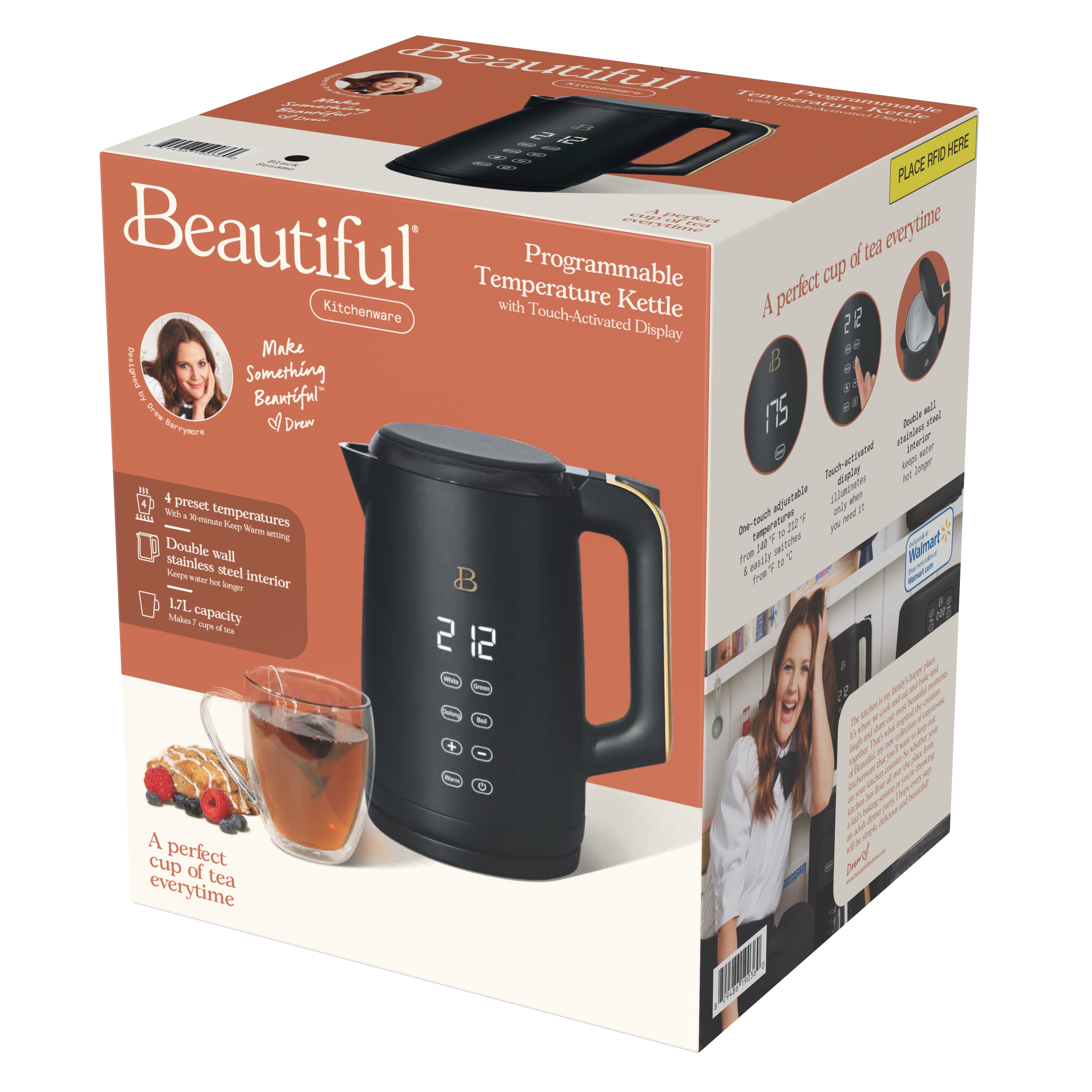 Beautiful 1.7-Liter Electric Kettle 1500 W with One-Touch Activation, Black Sesame by Drew Barrymore - image 2 of 7