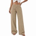 thumbnail image 2 of Stralyhd Wide Leg Women Jeans Elastic Waist Low Rise Denim Pants Spring Summer Casual Jean Baggy Lightweight Straight Palazzo Pants Khaki M, 2 of 5
