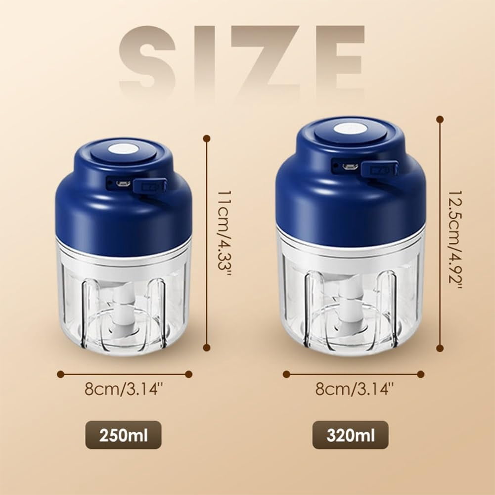 Electric Mini Garlic Chopper Set, Multi-functional Portable Vegetable Cutter Set, Wireless Veggie Grinder, 250/ 320ML Rechargeable Small Food Processor for Chili Onion Ginger Celery(320ml Blue)