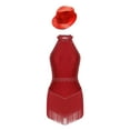 thumbnail image 4 of Miutii Kids Girls Jazz Latin Dance Leotard Dress Sleeveless Shiny Sequin Tassel Bodysuit with Hat Burgundy L, 4 of 9