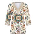thumbnail image 4 of Sakmal Women Yellow Shirts Boho 3/4 Sleeve Floral Shirts Lace Neckline Blouses Vacation Outfits for Women, 4 of 5
