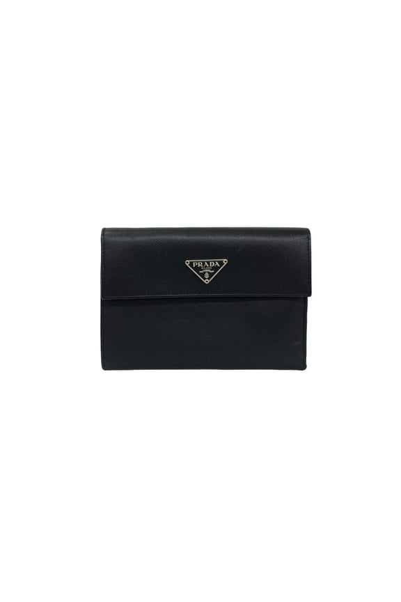 Pre-Owned PRADA Tri-fold Wallet with Triangle Logo Hardware, Saffiano Leather, Genuine...