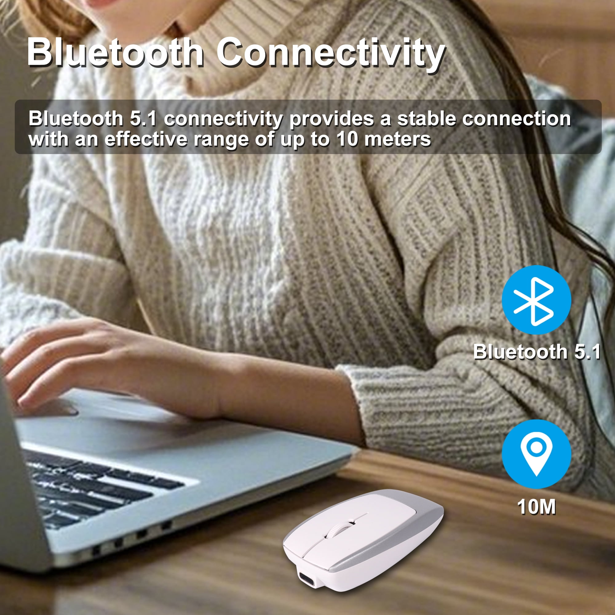Dpisuuk Bluetooth Mouse Rechargeable Portable Mini Computer Mice with TF Card Reader Optical Lightweight Silent Wireless Mouse for Laptop Tablet Cell Phone Windows Mac OS Android iOS, Silver