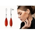thumbnail image 2 of Sleek Teardrop Shaped Synthetic Red Coral Inlay Sterling Silver Dangle Earrings, 2 of 7