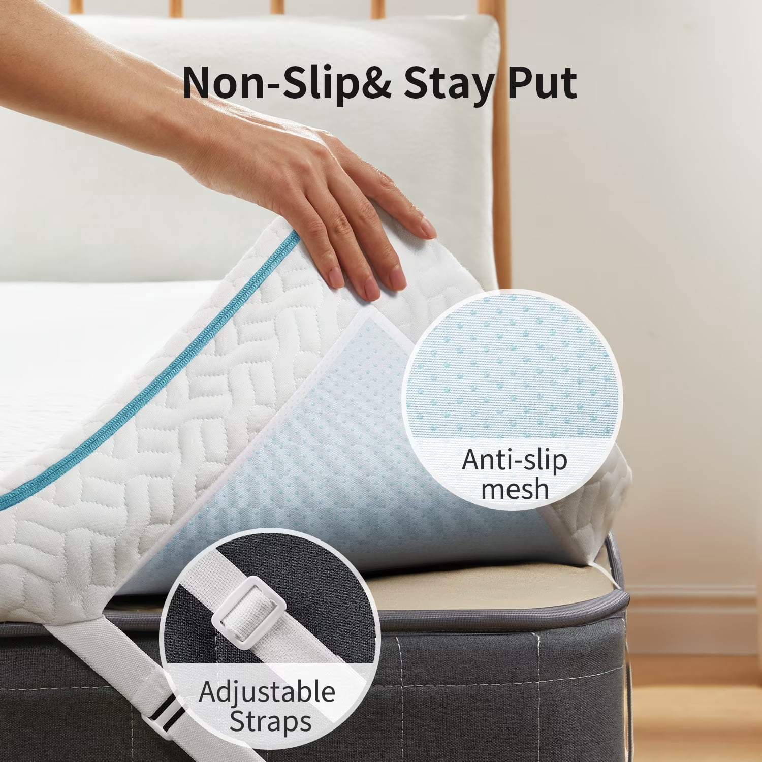 3 inch Gel Memory Foam Mattress Topper with Removable & Washable Cover for Cooling Sleep,Pressure Relief ,Non-Slip Design,CertiPUR-US Certified - Queen