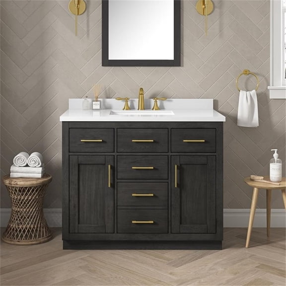Pemberly Row 42" Bathroom Vanity in Matte Black Wood with White Countertop