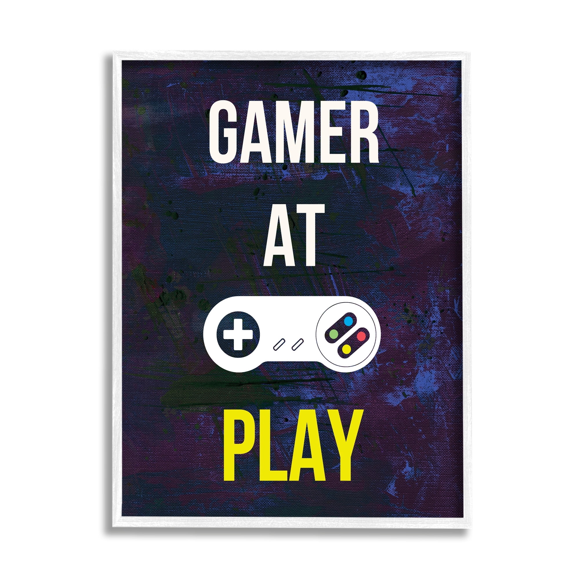 Stupell Industries Gamer At Play Vivid Layered Background Controller Graphic Art White Framed Art Print Wall Art, Design by Annie Warren