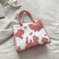 thumbnail image 3 of fankhu Women Large Soft Autumn Tote Purse PU Cow Print Winter Plush Handbag (Cow Pink), 3 of 9