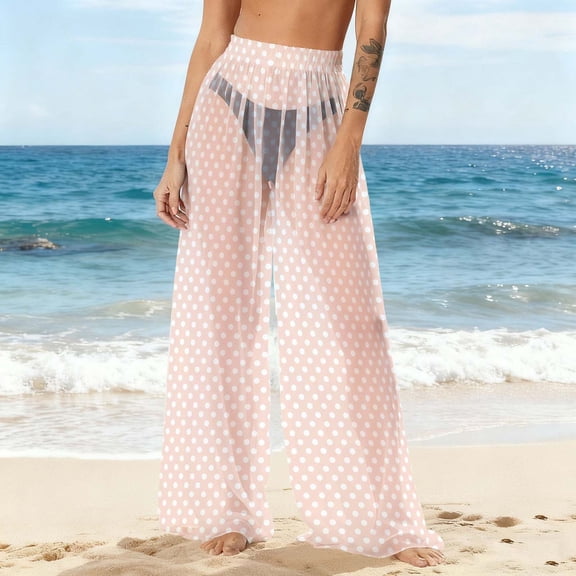 Mifsaly Sheer Pants for Women Polka-Dot Bathing Suit Cover Up Pant 2026 Beach Swimsuit Bikini Bottoms Summer Vacation Lightweight Flowy Swimming Trousers M