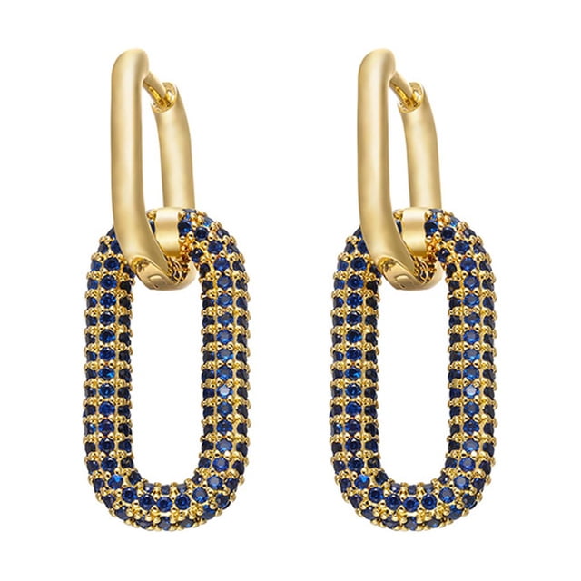 1 Pair Woman Earrings Colorful Rhinestone Earring Plating Fashionable Copper Ear Jewelry Decorations for Party Present Gold Blue Crystal