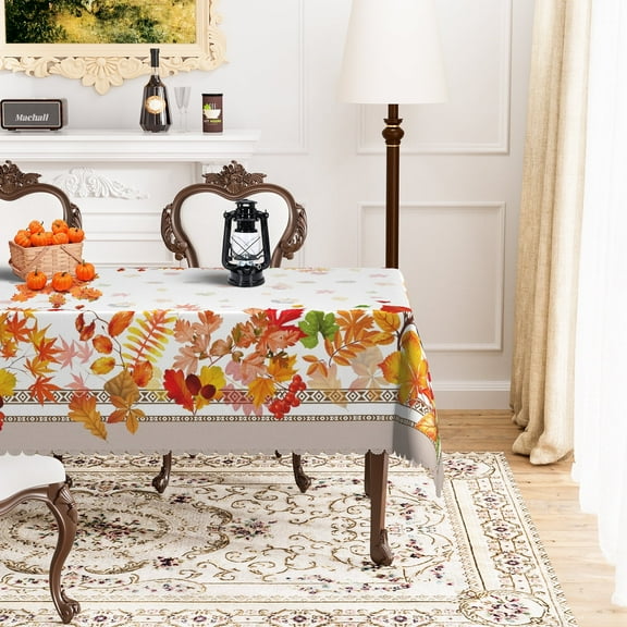 MIZHONA Autumn Theme Tablecloth Rectangle,Maple Leaves Table Cloth for Kitchen Dinner Decor,60"x84"
