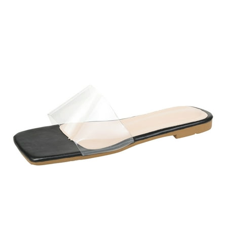 

uikmnh Women Slippers And Casual Transparent Women s Beach Slippers Sandals Flat Women s slipper Black 8