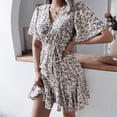 thumbnail image 2 of TBWYF Women's Floral Flouncing Sleeve V Neck Chiffon Dress Khaki XL, 2 of 4