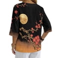 thumbnail image 2 of Xoenoiee Plum Blossom Moon Print Womens Button Down Shirts Linen Cotton 3/4 Sleeve Blouses Casual Loose Fit Gauze Tops Plus Size, 2XL, 2 of 7