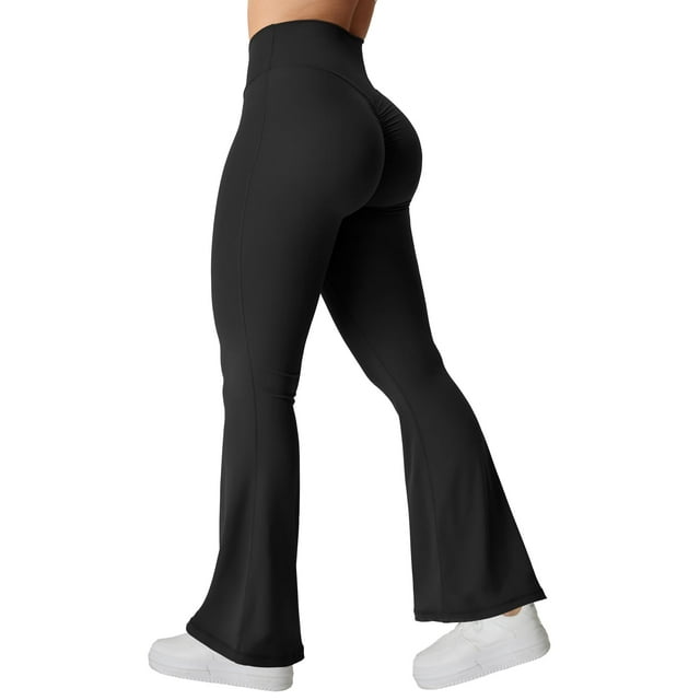 Leggins acampanados YEOREO Kalie Scrunch para mujer, color negro, talla M